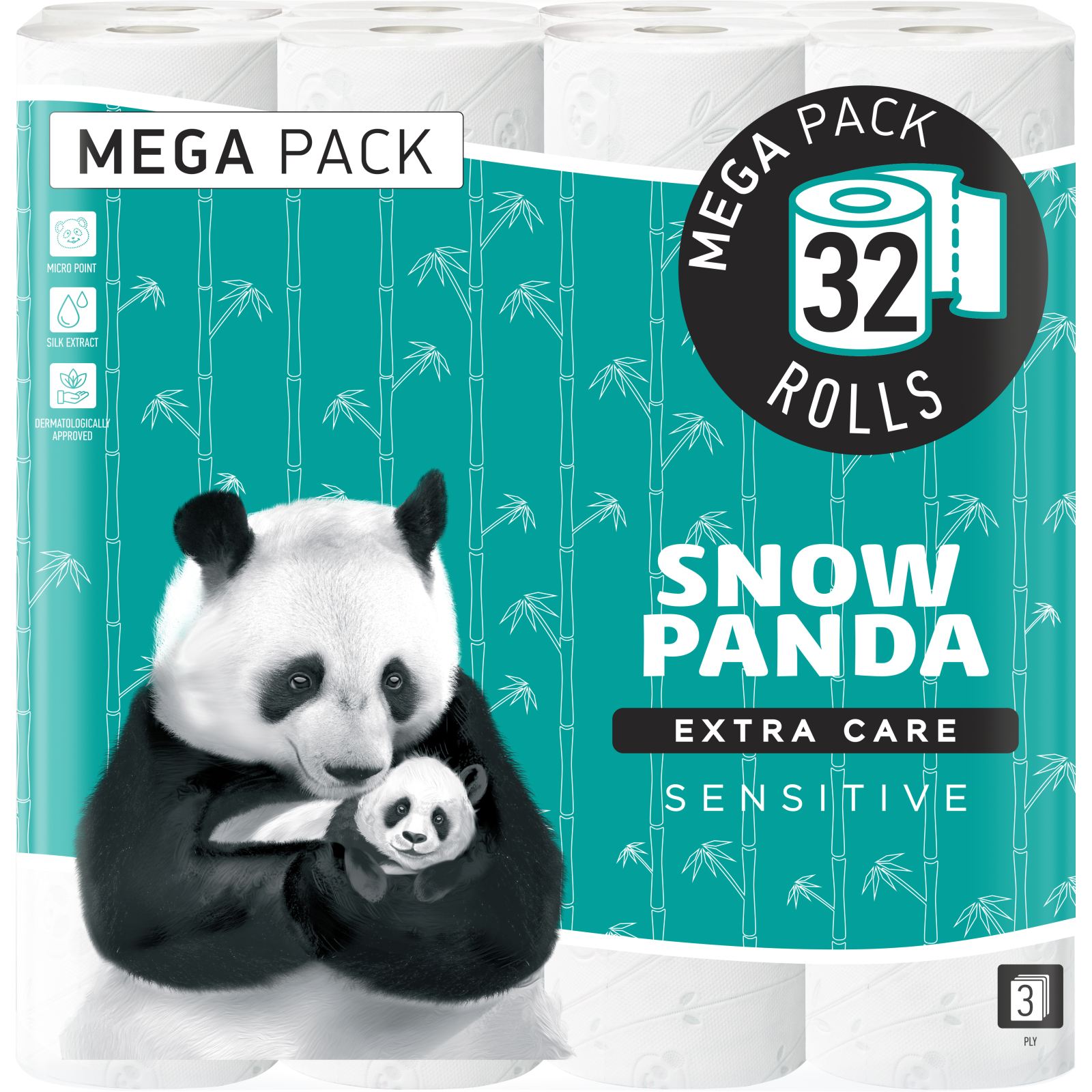 Туалетная бумага Сніжна Панда Extra Care Sensitive 3 слоя 32 рулона (4820183971586)