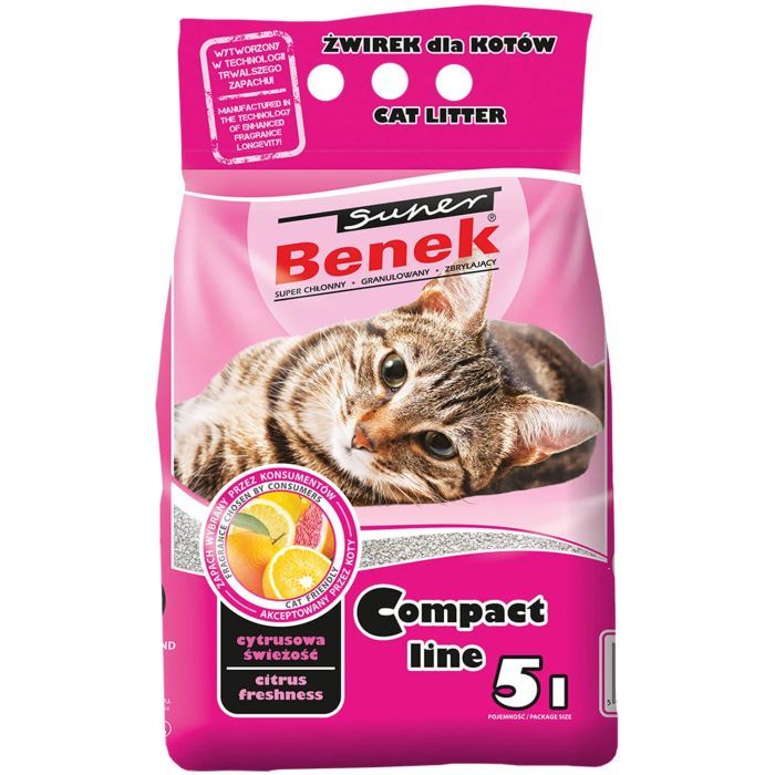 Наполнитель для туалета Super Benek Бентонитовый компактный с ароматом цитрусовой свежести 10 л (5905397018612)