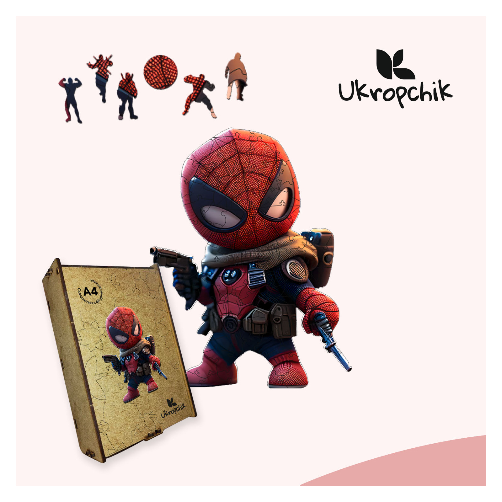 Пазл Ukropchik дерев'яний Супергерой Дедпул size - L в коробці з набором-рамкою (Deadpool Superhero A3) зображення 5