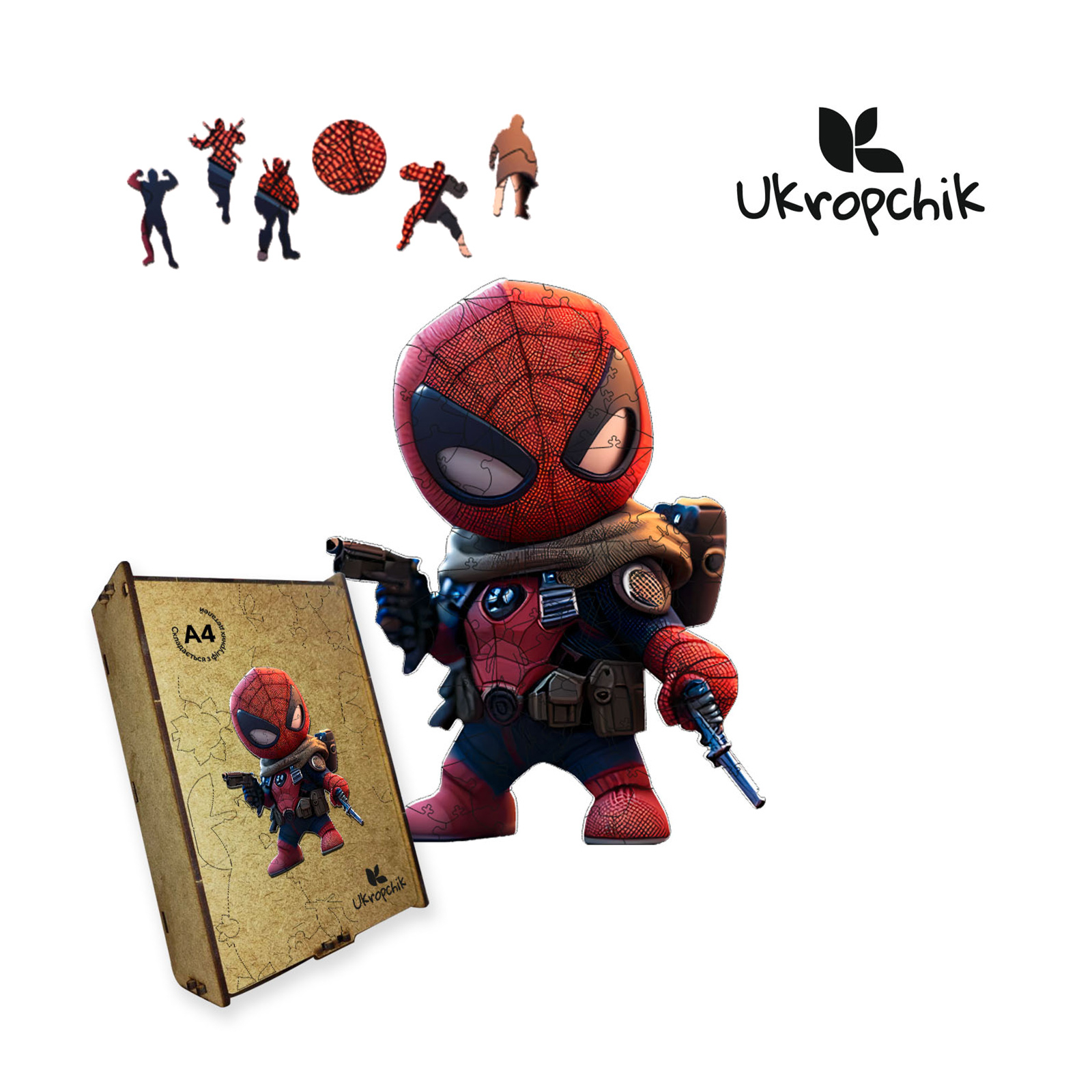 Пазл Ukropchik дерев'яний Супергерой Дедпул size - L в коробці з набором-рамкою (Deadpool Superhero A3)