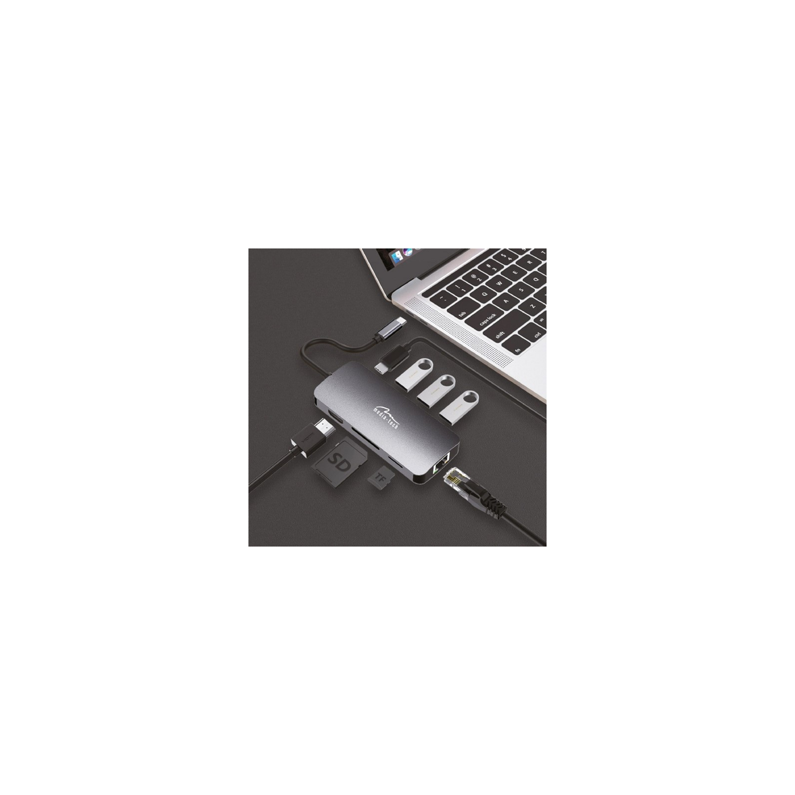 Концентратор Media-Tech USB3.1 Type-C to HDMI/USB 3.0x3/RJ45/SD/MicroSD/PD 100W Hub Pro 8-in-1 (MT5044) изображение 6