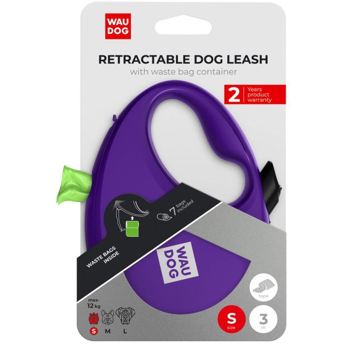 Повідець для собак WAUDOG R-leash з контейнером для пакетів S до 12 кг 3 м фіолетовий (26279) зображення 5