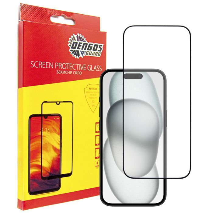 Стекло защитное Dengos Full Glue iPhone 15 Plus (black) (TGFG-319)