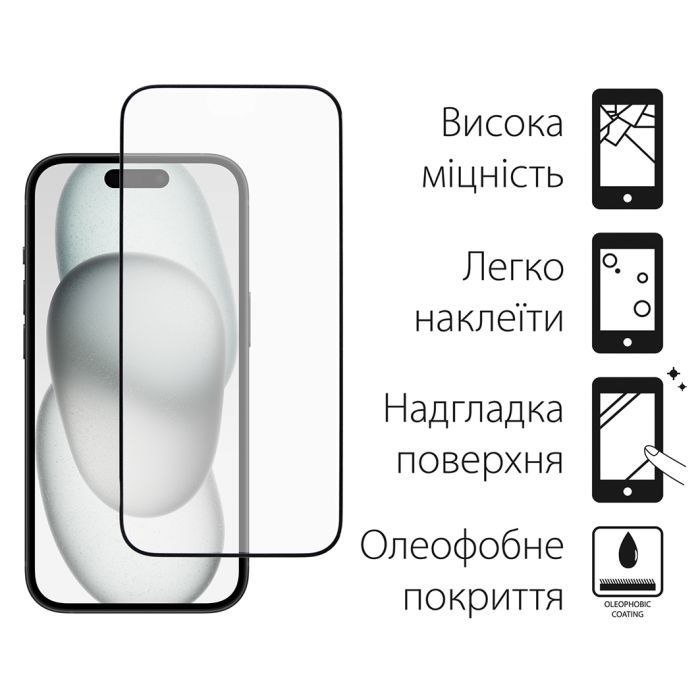 Стекло защитное Dengos Full Glue iPhone 15 Plus (black) (TGFG-319) изображение 2