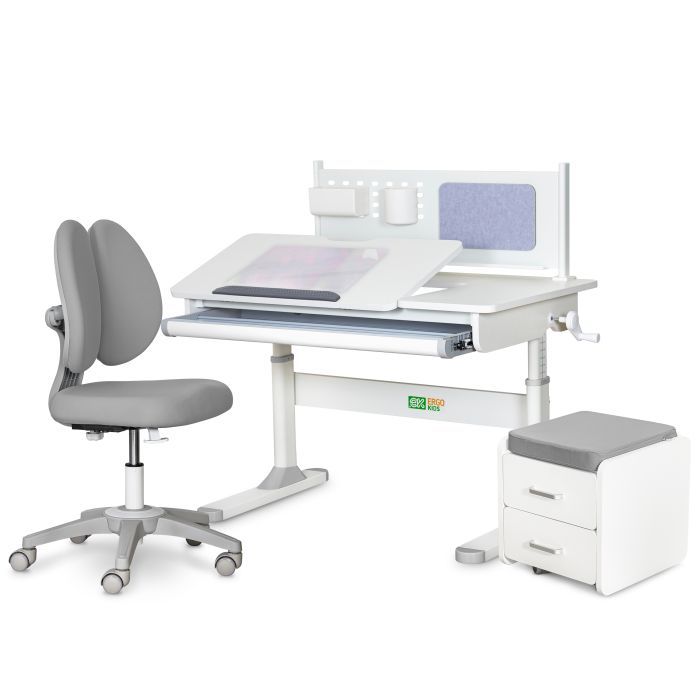 Парта с креслом ErgoKids (L) Grey + тумба (TH-325 + Y-412 Lite + BD C3 _GREY)