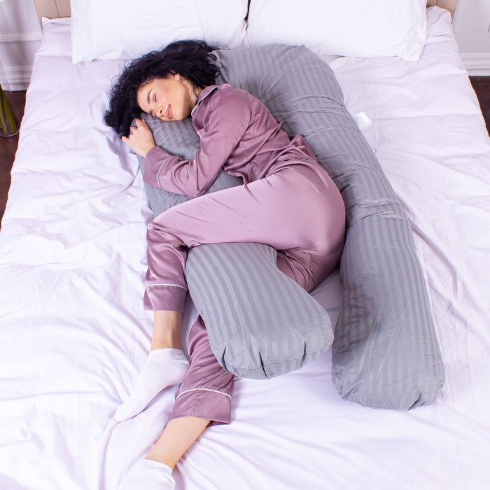 Подушка MirSon для вагітних і відпочинку Satin Stripe №8027 U-подібна Light Gray (2200006178651) зображення 2