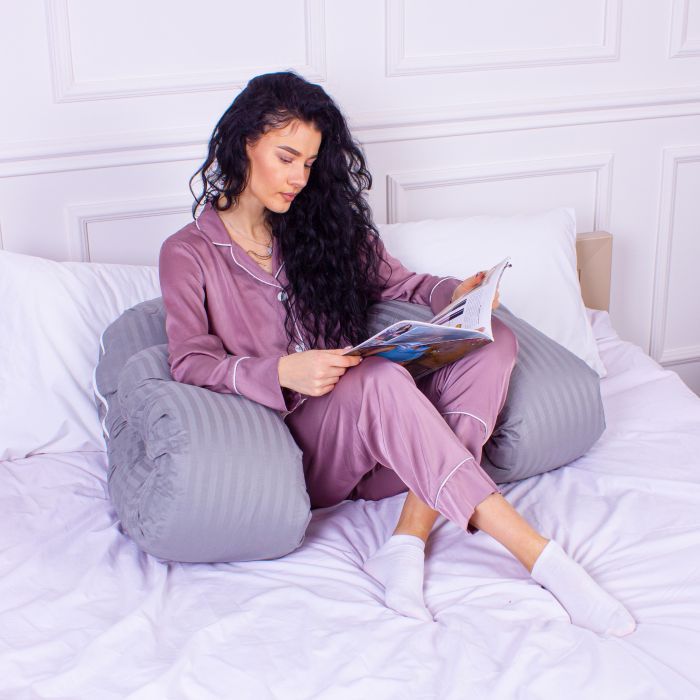 Подушка MirSon для вагітних і відпочинку Satin Stripe №8027 U-подібна Light Gray (2200006178651) зображення 6