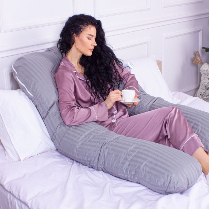 Подушка MirSon для вагітних і відпочинку Satin Stripe №8027 U-подібна Light Gray (2200006178651) зображення 7