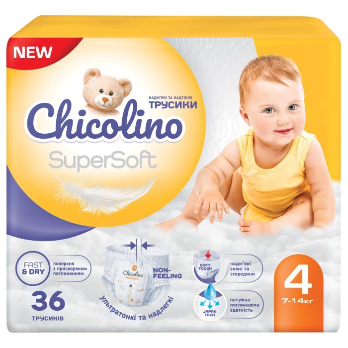 Подгузники Chicolino Super Soft Размер 4 (7-14 кг) 36 шт, 4 Упаковки (4823098414650)