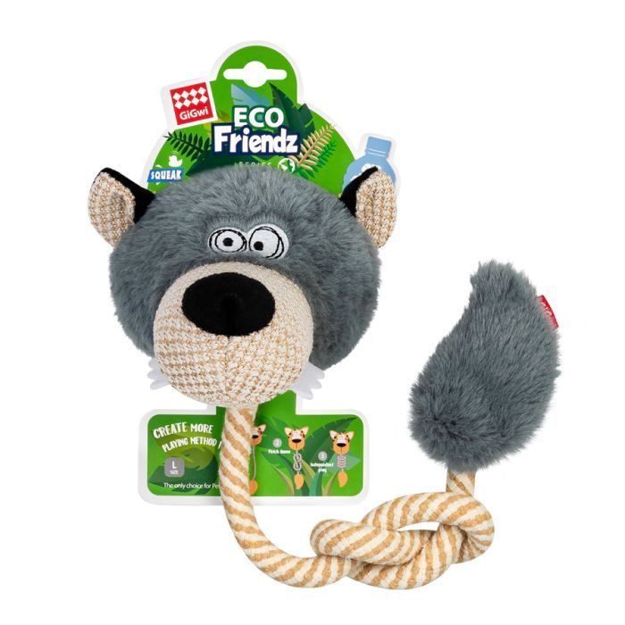 Игрушка для собак GiGwi Eco Friendz Волк с пищалкой и веревкой 76 см (2238) изображение 2