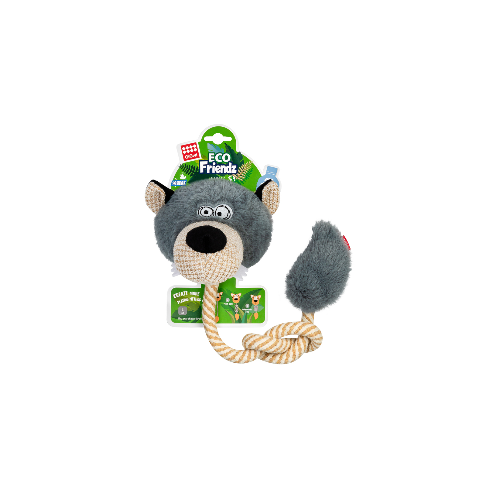 Іграшка для собак GiGwi Eco Friendz Вовк з пищалкою та мотузкою 76 см (2238) зображення 2