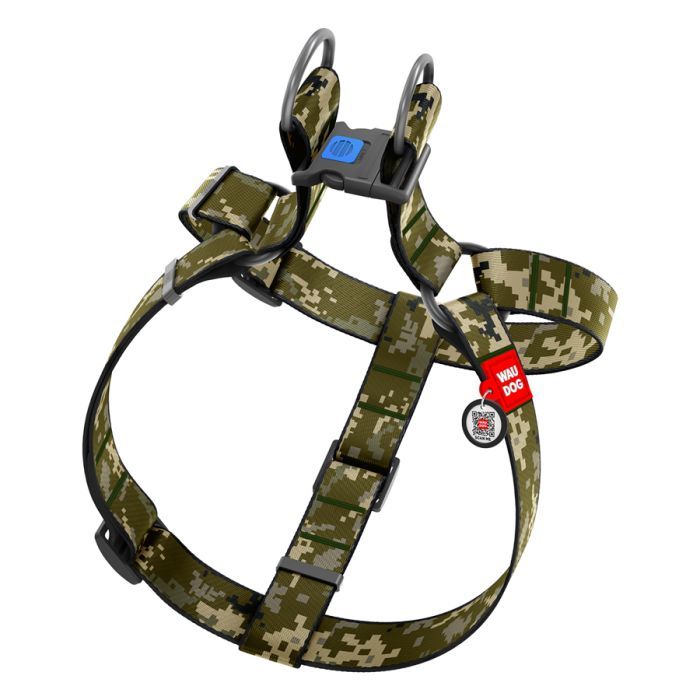 Шлей для собак WAUDOG Nylon с QR паспортом "Милитари" пластиковый фастекс XL (324-4026) изображение 2