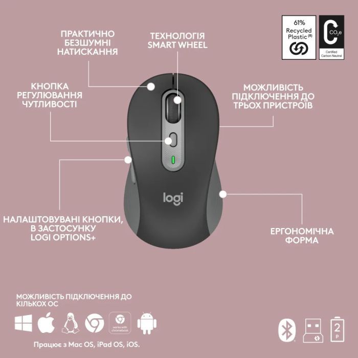 Комплект Logitech MK950 Bluetooth/Wireles UA Graphite (920-012490) изображение 11