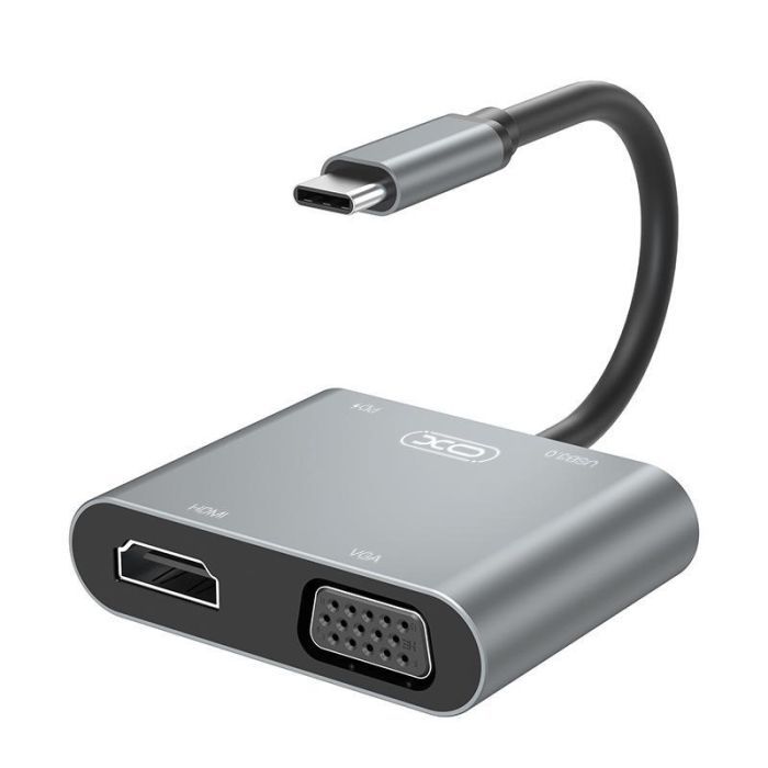 Переходник XO 4-in-1 Dock USB-C (HDMI/VGA/USB3.0/USB-C PD) (XO-HUB001SL)