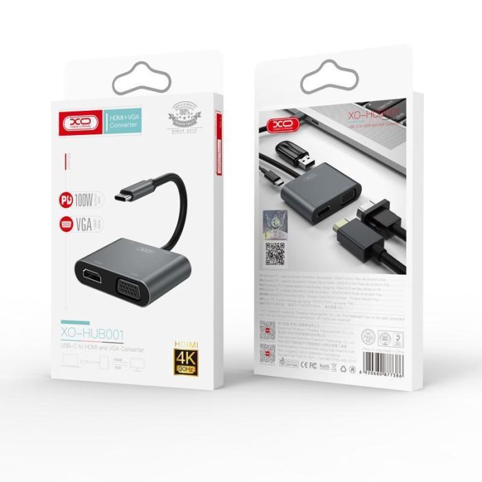 Переходник XO 4-in-1 Dock USB-C (HDMI/VGA/USB3.0/USB-C PD) (XO-HUB001SL) изображение 6