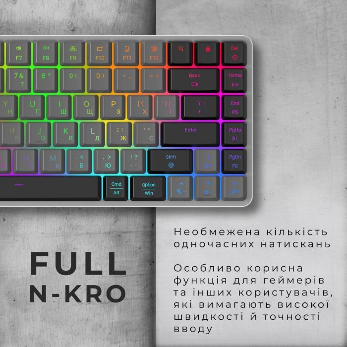 Клавиатура GamePro MK230R Red Swich Low Profile RGB Wireless/Bluetooth/USB Dark Gray (MK230R) изображение 10