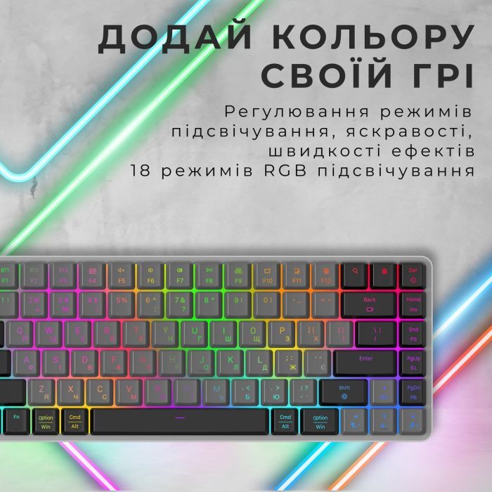 Клавиатура GamePro MK230R Red Swich Low Profile RGB Wireless/Bluetooth/USB Dark Gray (MK230R) изображение 12