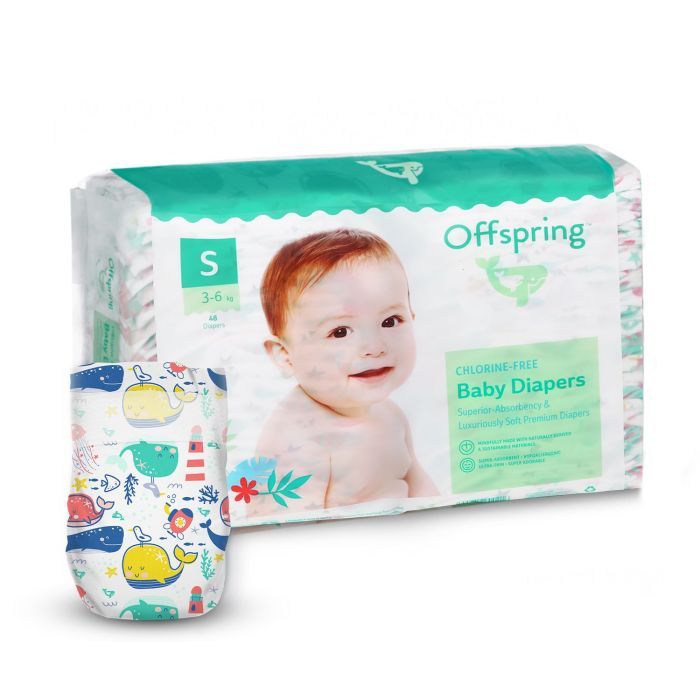 Подгузники Offspring Willy the Whale розмір S 3-6 кг, 48 шт (DP-OI-FAT-S48P-WTW)