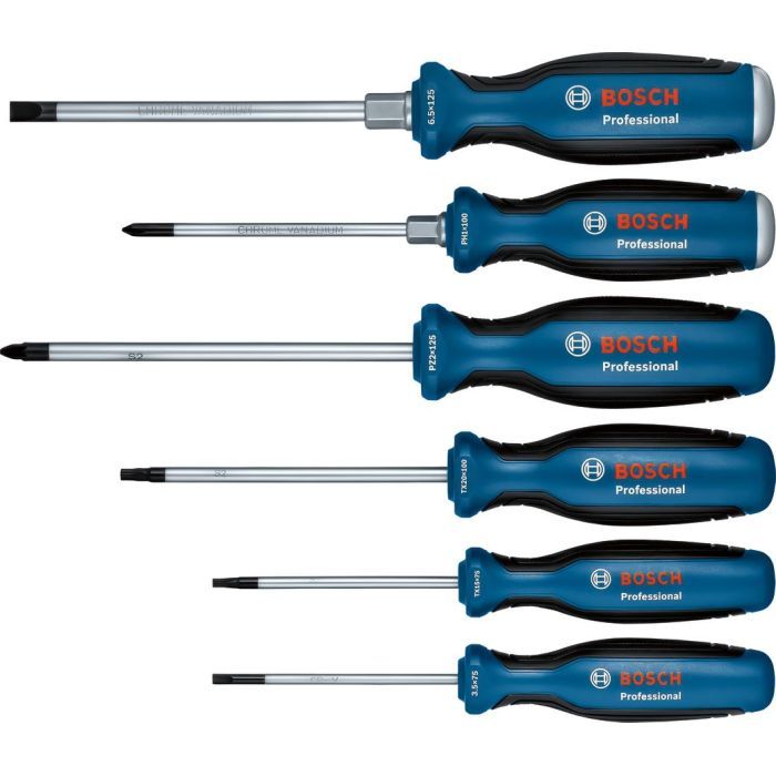 Набор отверток Bosch набор 6шт, SL 3.5, 6.5 мм, Т15х75мм, Т20х100мм, PH1x100мм, PZ2x125 мм (1.600.A02.CV3) изображение 2