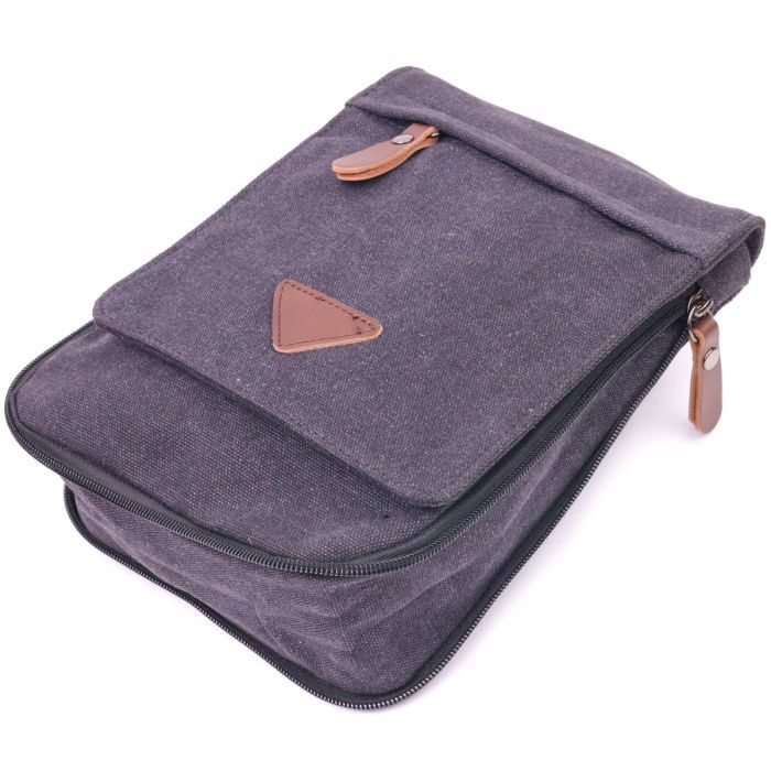 Сумка Vintage Вертикальная мужская текстильная Черная (21265) изображение 5