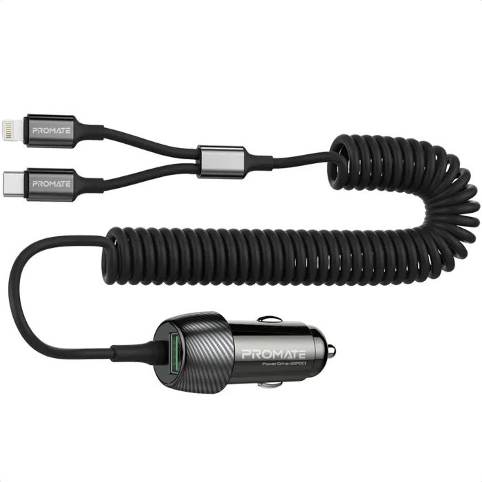 Зарядний пристрій Promate 33W USB-C + Lightning cables + USB-A port (powerdrive-33pdci.black)