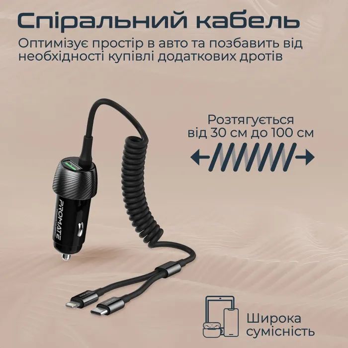 Зарядний пристрій Promate 33W USB-C + Lightning cables + USB-A port (powerdrive-33pdci.black) зображення 6
