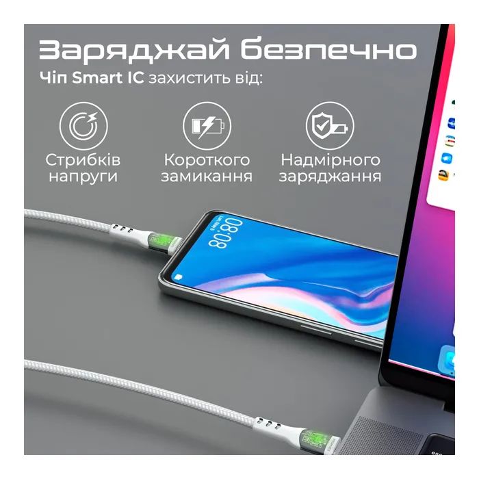 Дата кабель USB-C to USB-C transline-cc200.navy Promate (transline-cc200.navy) зображення 6