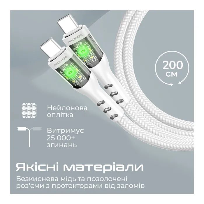 Дата кабель USB-C to USB-C transline-cc200.navy Promate (transline-cc200.navy) зображення 7