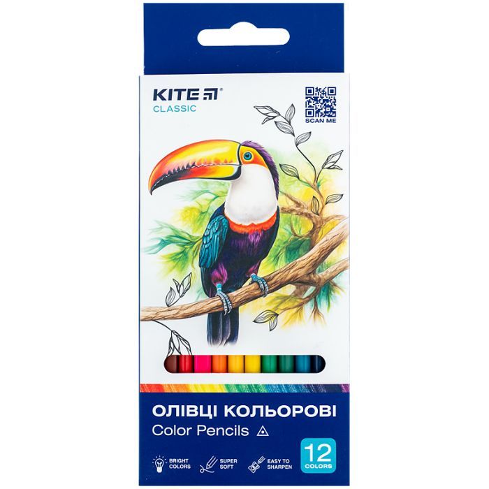Олівці кольорові Kite Classic тригранні, 12 кольорів (K-053)