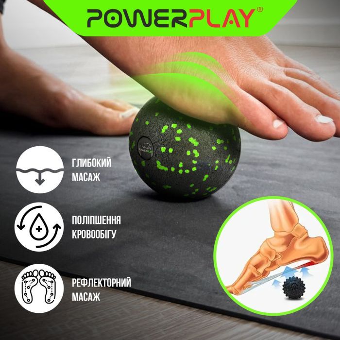 Массажный мяч PowerPlay PP-4351 Epp Massage Ball (d10) Чорно/Зелений (PP-4351_Green_d10) изображение 7