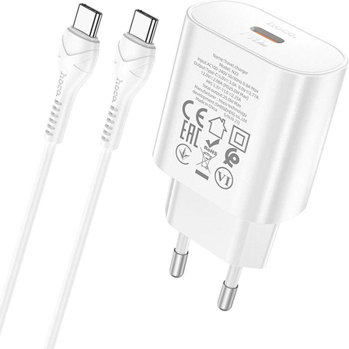 Зарядний пристрій HOCO N22 Jetta USB-C PD25W + cable USB-C to USB-C White (6931474760081) зображення 4