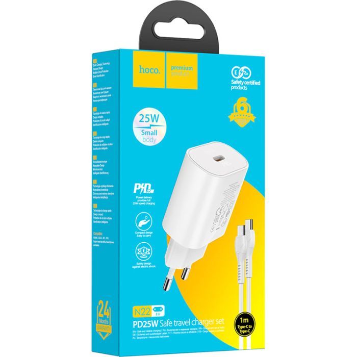 Зарядний пристрій HOCO N22 Jetta USB-C PD25W + cable USB-C to USB-C White (6931474760081) зображення 6