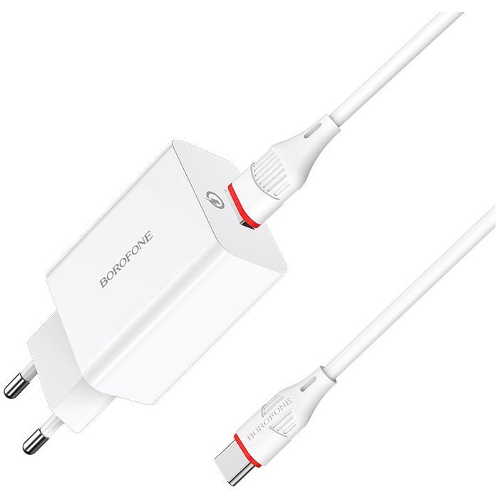 Зарядное устройство BOROFONE BA21A Long Journey USB QC3.0 + cable USB to USB-C 18W White (6931474702487) изображение 2