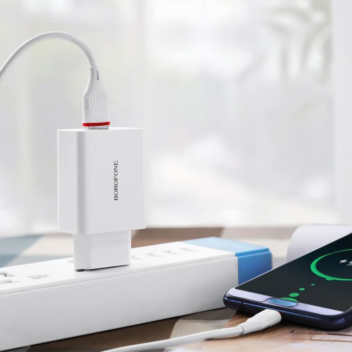 Зарядное устройство BOROFONE BA21A Long Journey USB QC3.0 + cable USB to USB-C 18W White (6931474702487) изображение 4
