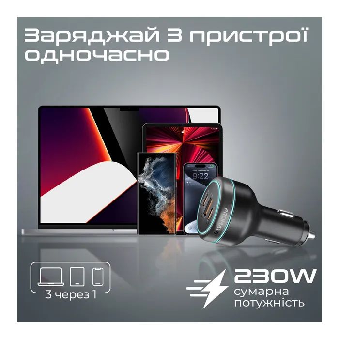 Зарядний пристрій Promate 2xUSB-C PD + USB-A QC3.0 (powerdrive-230) зображення 2