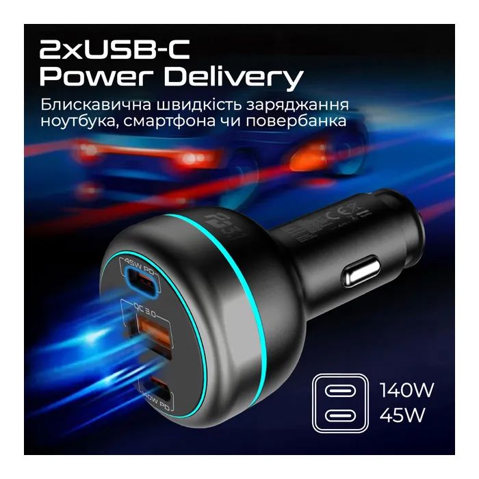 Зарядний пристрій Promate 2xUSB-C PD + USB-A QC3.0 (powerdrive-230) зображення 3