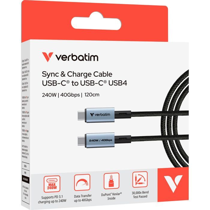 Дата кабель USB-C to USB-C 1.2m 240W black Verbatim (31847) зображення 3