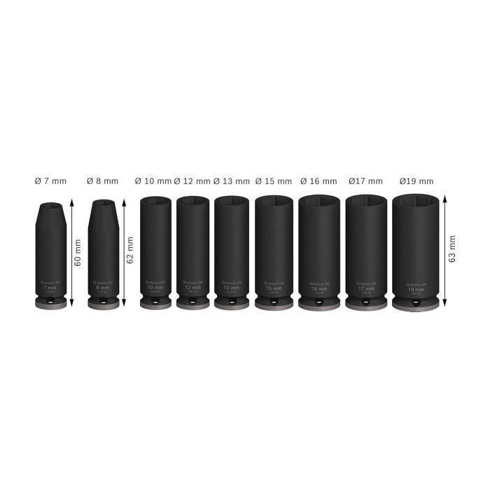 Набор головок Bosch Professional ударных торцевых Deep 9шт, 3/8", 63мм (2.608.003.037) изображение 3