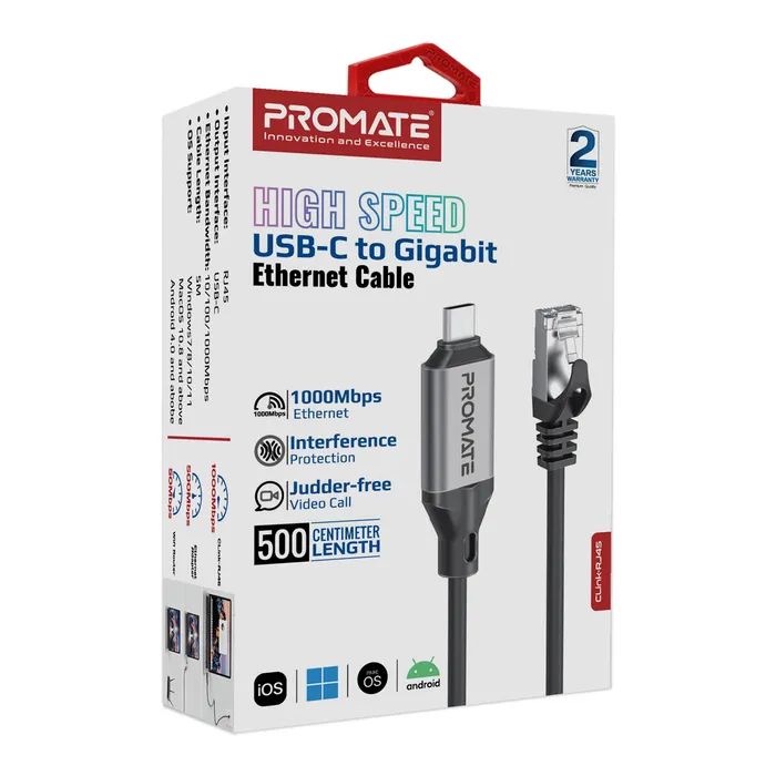 Дата кабель USB-C to RJ45 Ethernet 5.0m Promate (clink-rj45) изображение 6