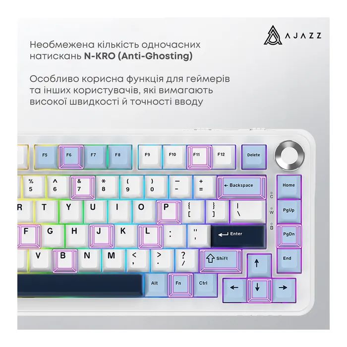 Клавиатура Ajazz AK820 MAX PLUS Daydream Switch RGB Wireless/Bluetooth/USB White (AK820MAX-DD-BWD) изображение 10 Клавиатура Ajazz AK820 MAX PLUS Daydream Switch RGB Wireless/Bluetooth/USB White (AK820MAX-DD-BWD) изображение 10