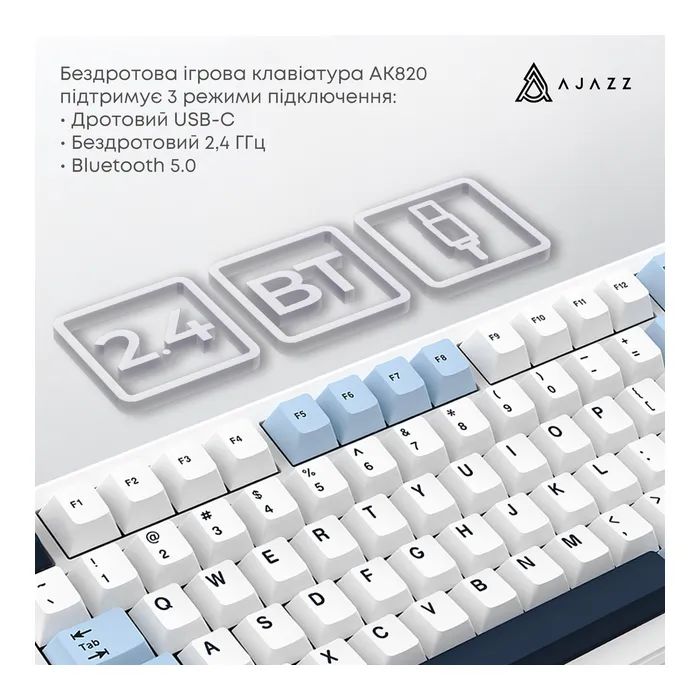 Клавиатура Ajazz AK820 MAX PLUS Daydream Switch RGB Wireless/Bluetooth/USB White (AK820MAX-DD-BWD) изображение 5 Клавиатура Ajazz AK820 MAX PLUS Daydream Switch RGB Wireless/Bluetooth/USB White (AK820MAX-DD-BWD) изображение 5