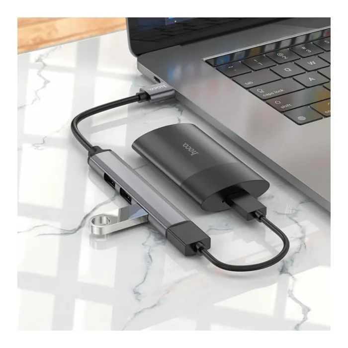 Концентратор HOCO USB to USB 3.0 + 3xUSB 2.0 metal gray (6931474765468) зображення 4