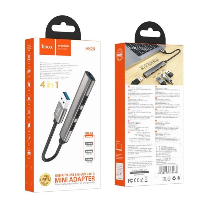Концентратор HOCO USB to USB 3.0 + 3xUSB 2.0 metal gray (6931474765468) зображення 5