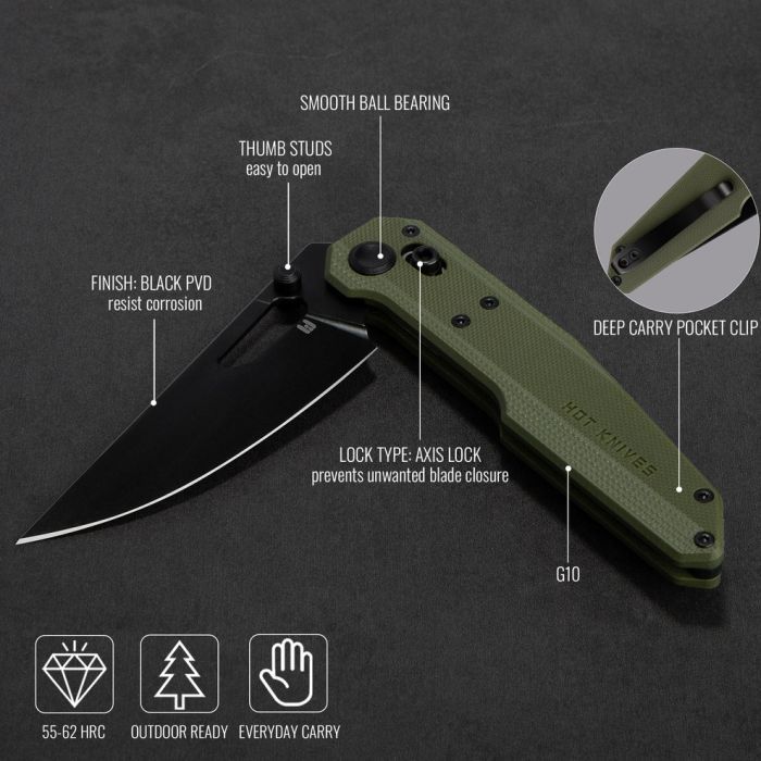 Нож Hightron Sharplyn,14C28N, G10, зелений, чорний клинок (HK01GRN) изображение 5