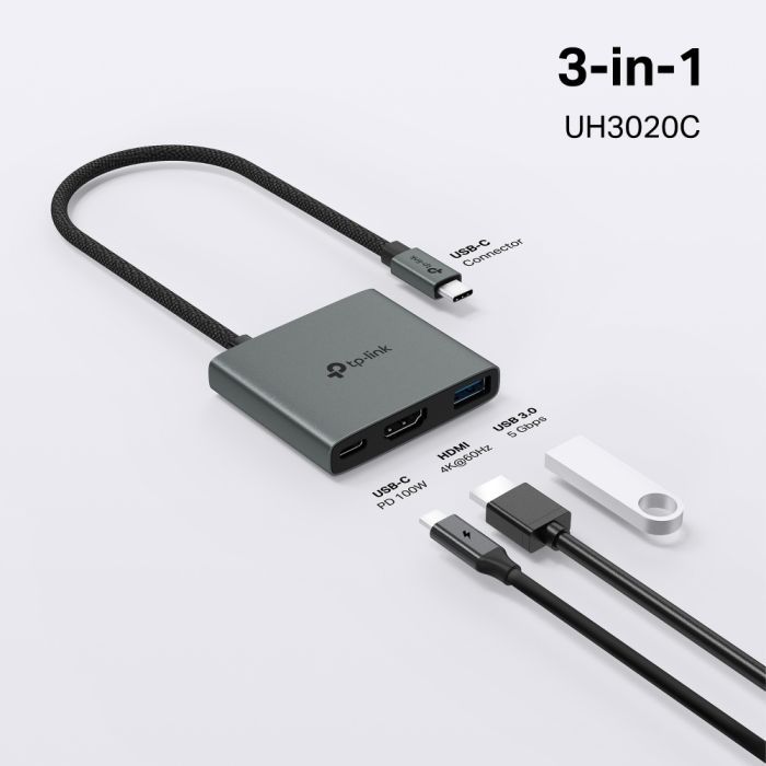 Концентратор TP-Link USB-C 3-in-1 1xUSB 3.0 + 1xUSB-C PD 100W + 1xHDMI (UH3020C) зображення 10