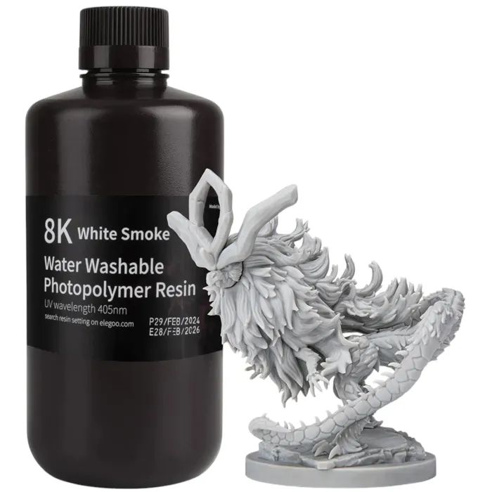Фотополімерна смола ELEGOO Resin, Water Washable 8K, 1кг, white smoky (50.103.0140)