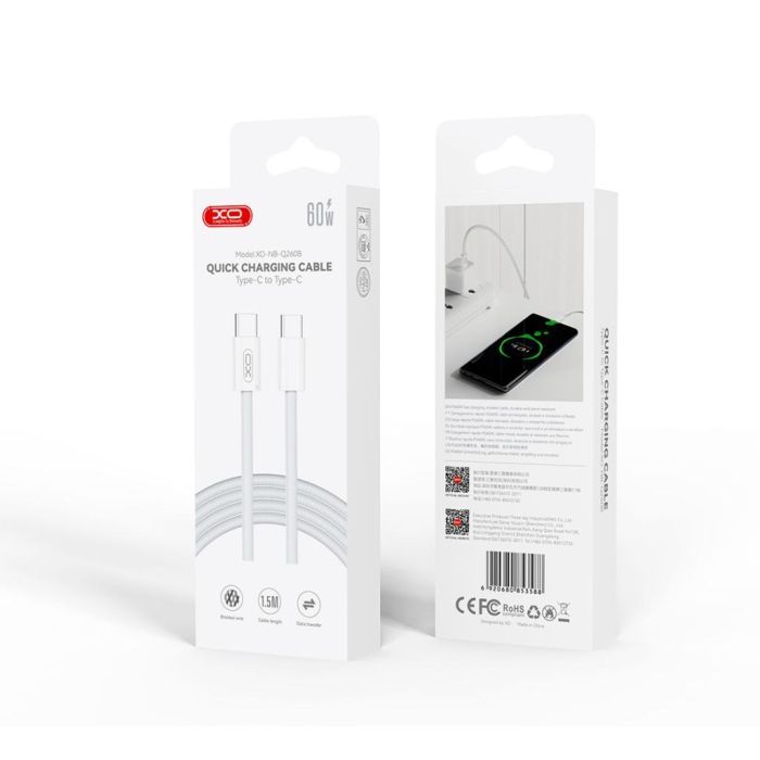 Дата кабель USB-C to USB-C 1.0m 60W white XO (NBQ260A_С_White) зображення 3