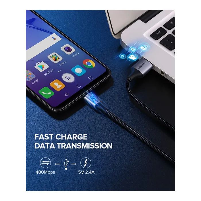 Дата кабель USB 2.0 AM to USB-C 0.5m 3A US288 white Ugreen (60130) изображение 2