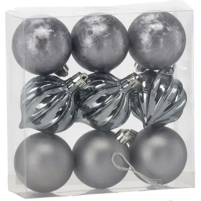 Ялинкова іграшка Chomik пластикові кульки 9 шт, 6 см, сірі (5900779877320_1)