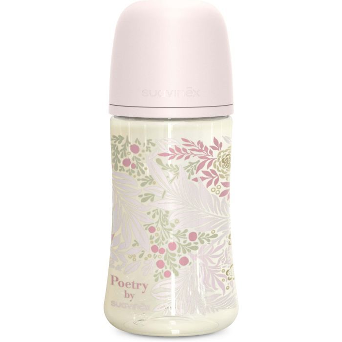 Пляшечка для годування Suavinex Poetry, 270 мл, фізіологічна соска середній потік, світло-рожева (308969)